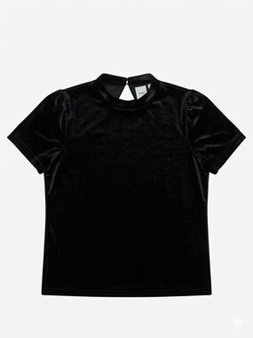 ICHI Black Velvet Short-Sleeve Mock Neck Blouse
